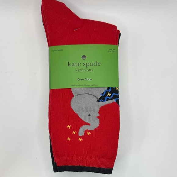 kate spade Other - Kate Spade Red Elephant Design, black w/spade, b & w striped Crew Socks